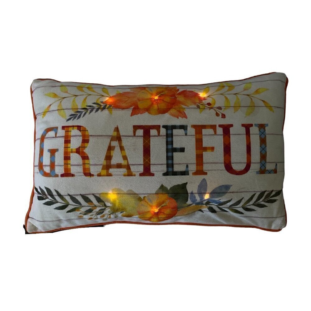 Lighted Fall Grateful Thanksgiving Accent Pillow Throw